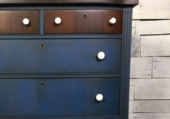 Furniture Re-Store: Custom painted ans stained chest of drawers.