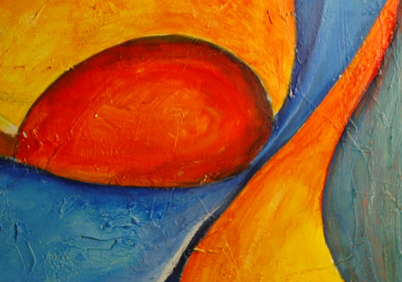 Acrylic painting on canvas using archetypal shapes to showcase a sunset on the water